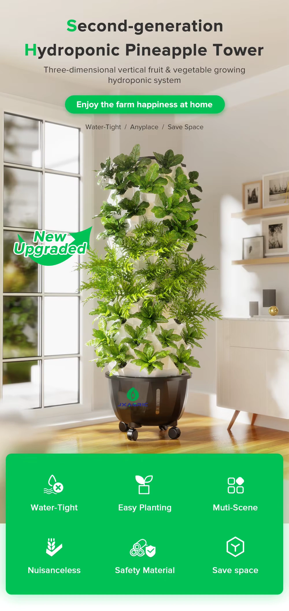 Pineapple hydroponic garden system with 64/80/96 holes for leafy greens and vining vegetables.