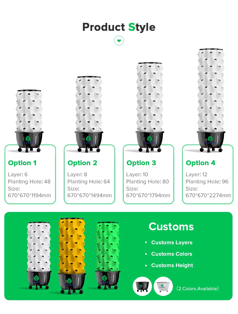 Pineapple hydroponic garden system with 64/80/96 holes for leafy greens and vining vegetables.